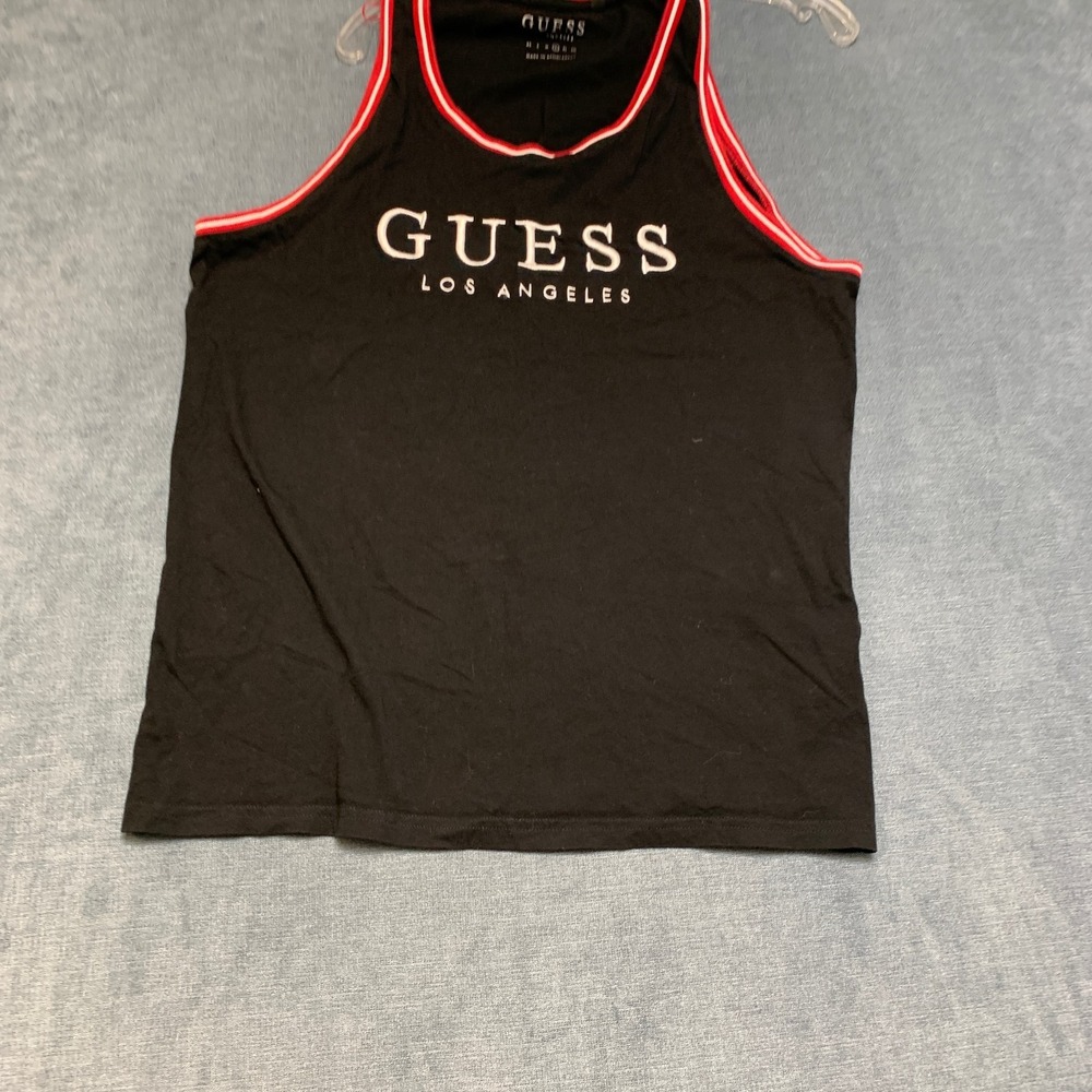 Guess Los Angeles Tank Top Mens Large Black Sleeveless Logo Summer Pullover